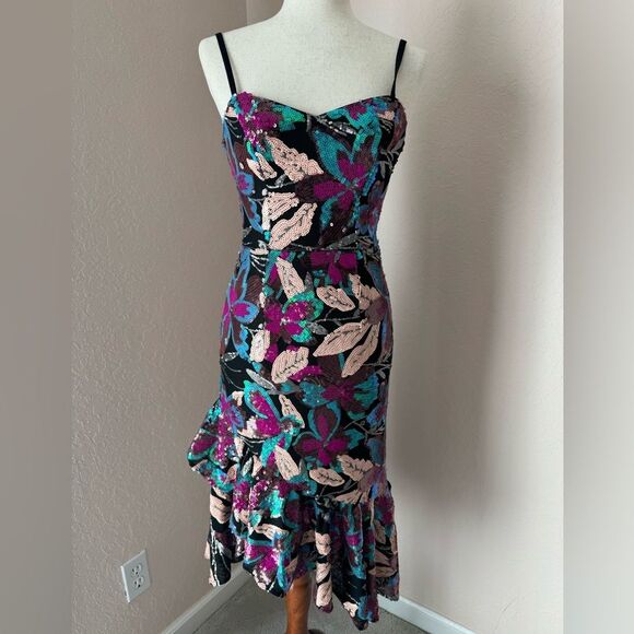New Dress The Population evening sequin cocktail dress trumpet ruffle hem sz XS - Picture 1 of 15